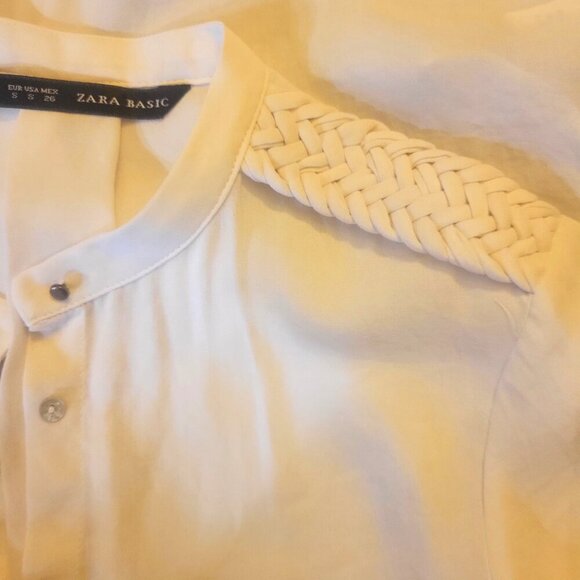 ZARA Women's Off-White Long-Sleeved Button-Down Blouse w/Braid Accent - Size S - Picture 8 of 14